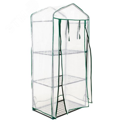 Парник-стеллаж для рассады UGH-R10 H125 GREEN/WHITE 3 полки, 60x40x125см. Металлическая труба в ПВХ, цвет зеленый. Тент из армированного полиэтилена 135г/м2, цвет сетки белый. TM ФитоЛето