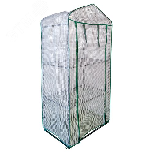 Парник-стеллаж для рассады UGH-R10 H125 GREEN/WHITE 3 полки, 60x40x125см. Металлическая труба в ПВХ, цвет зеленый. Тент из армированного полиэтилена 135г/м2, цвет сетки белый. TM ФитоЛето