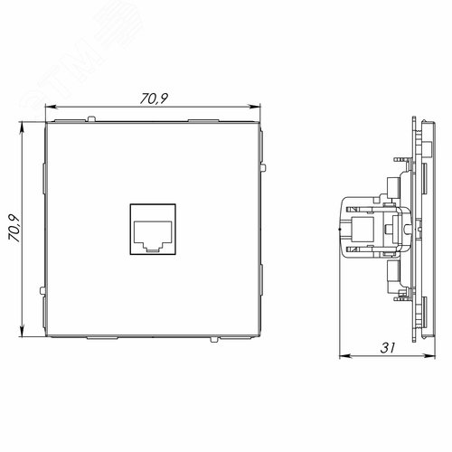 Компьютерная розетка RJ-45 без шторки, кат.5е одинарная, KANT, ванильный марципан