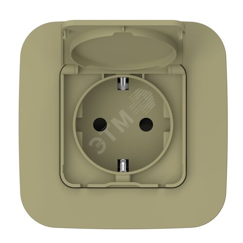 FLITE Розетка с заземлением с защитными шторками и крышкой 16А IP44 РСшкр11-0-44-ФлО оливковый