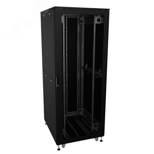 Шкаф напольный разобранный 19'' IT-CQE-N 42U 800x1000 мм, крыша с вырубкой, дверь перф. и двойная перф., двойные боковые панели, черный RAL9005