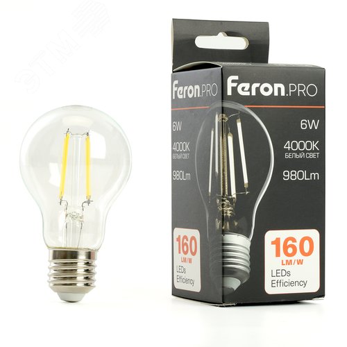Лампа светодиодная LED 6вт Е27 белый FILAMENT .PRO