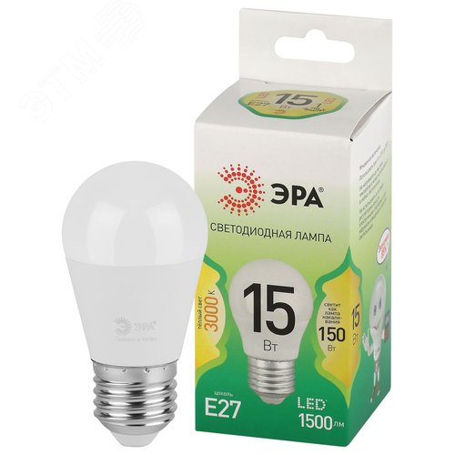 Лампа светодиодная LED 15 Вт 1500Лм 3000К шар теплый E27 220-240В LED P45-15W-830-E27 Green Line