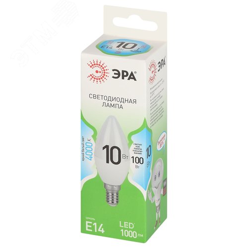 Лампа светодиодная LED 10 Вт 1000Лм 4000К свеча нейтральный E14 220-240В LED B35-10W-840-E14 Green Line