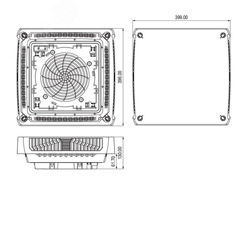 Потолочный вентилятор 135x400x400 мм, 1250/1350 м3/ч, 380 В, 3 ф, IP55