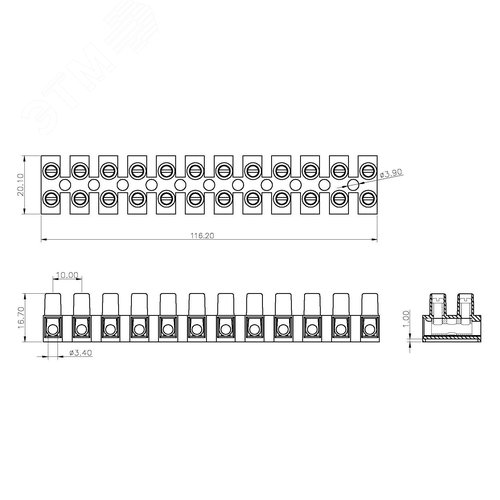 Колодка клеммная 0,5-4,0 мм?, 12 пар, 32 А, полипропилен, белая (72 CE WS/EKL 0 S)