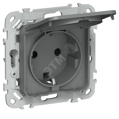FLITE Розетка с заземлением с защитными шторками и крышкой 16А IP44 РСшкр11-0-44-ФлМА мокрый асфальт