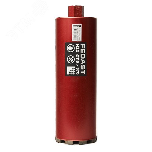 Коронка алмазная для мокрого сверления 116х370 мм, M22