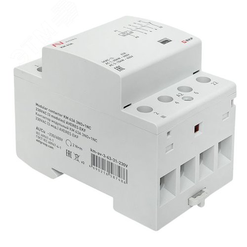 Контактор модульный КМ 63А 3NO+1NC 230VAC (3 мод.) AVERES