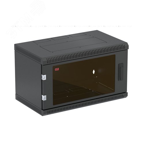 Шкаф телекоммуникационный настенный разборный черный 6U 600x350 ШТ-НСр-6U-600-350-С-Ч дверь стекло
