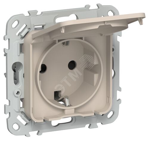 FLITE Розетка с заземлением с защитными шторками и крышкой 16А IP44 РСшкр11-0-44-ФлЛ льняной