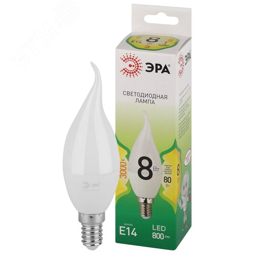 Лампа светодиодная LED 8Вт E14 теплый свет свеча на ветру BXS-8W-830-E14 GREEN LINE