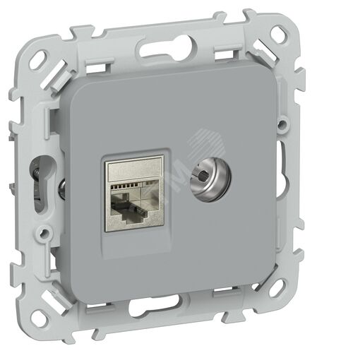 FLITE Розетка 2-местная RJ45/TV категория 5Е STP РКТВ5е-2-1-ФлС серый