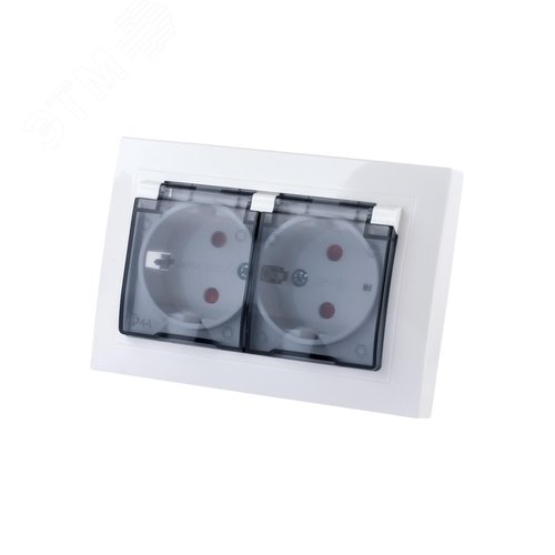 Розетка двойная 2П+З с защ. шт. и проз. крышкой 16А 250В IP44 (основание пластик) белая Таймыр TDM