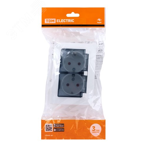 Розетка двойная 2П+З с защ. шт. и проз. крышкой 16А 250В IP44 (основание пластик) белая Таймыр TDM