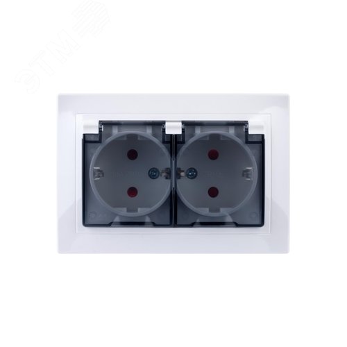 Розетка двойная 2П+З с защ. шт. и проз. крышкой 16А 250В IP44 (основание пластик) белая Таймыр TDM