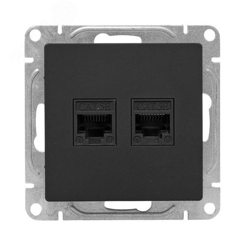 Механизм розетки RJ45 - 2шт, (cat6), чёрный Эпика EKF