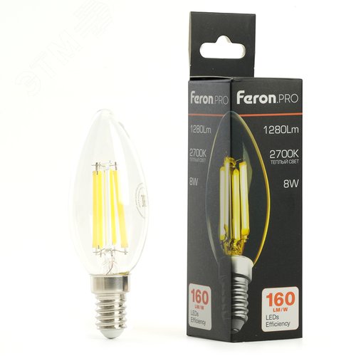 Лампа светодиодная LED 8вт Е14 теплый свеча FILAMENT .PRO