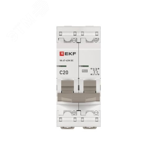 Выключатель автоматический двухполюсный 2P 20А (C) 6kA ВА 47-63N DC M63DC6220C PROXIMA EKF