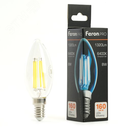 Лампа светодиодная LED 8вт Е14 дневной свеча FILAMENT .PRO
