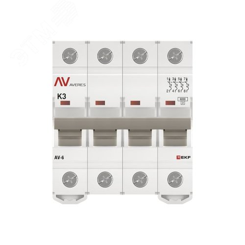 Выключатель автоматический AV-6 4P 3A (K) 6kA AVERES
