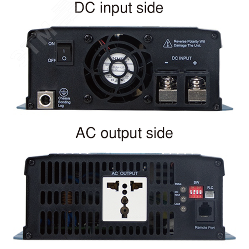 Инвертор DC-AC 1700Вт, Рмакс=2550Вт(0,6 сек), Uвх=24(20…33)В DC, Uвых=230В АС (ещё 200, 220, 240), f=50(60) Гц, КНИ<3%, изоляция 3000В AC, в кожухе 400x184x70мм, вес 4.63кг, -25…+70°С, розетка тип-EU (Европа), тип АКБ Lead Acid или Li-ionрек