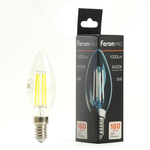 Лампа светодиодная LED 6вт Е14 дневной свеча FILAMENT .PRO