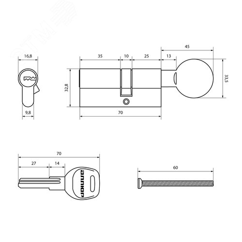 Цилиндровый механизм АЛЛЮР HD FG 70-5К CP (40х30G) хром