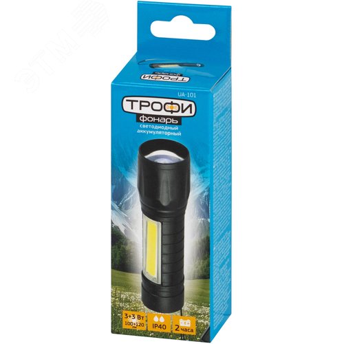 Фонарь светодиодный Трофи UA-101 аккумуляторный 3Вт LED + 3Вт COB оптический Zoom 3 режима