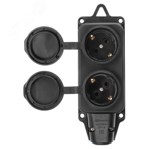 Розетка двухместная с заглушками каучук 2Р+РЕ 16А 250В IP44
