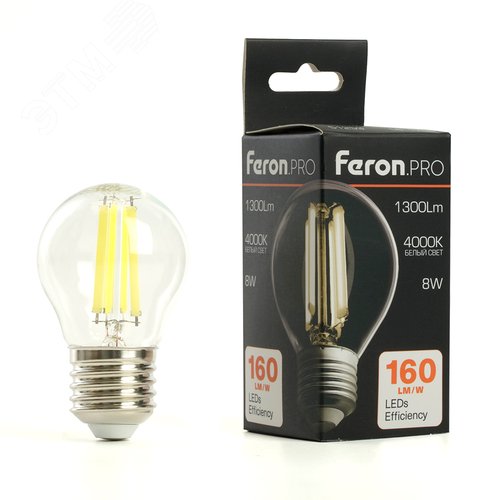 Лампа светодиодная LED 8вт Е27 белый шар FILAMENT .PRO
