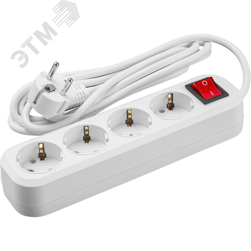 Удлинитель бытовой OPE-S-04-200-ESC-3x1 с заземлением с выключателем 4 розетки 2м ПВС 3х1 3500Вт