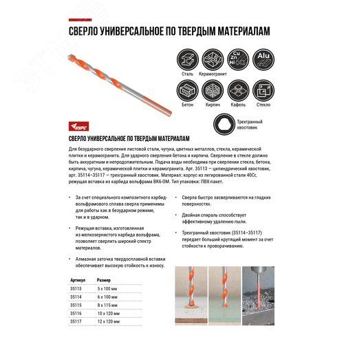 Сверло универсальное 12х120 мм