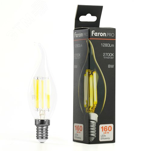 Лампа светодиодная LED 8вт Е14 теплый свеча на ветру FILAMENT .PRO