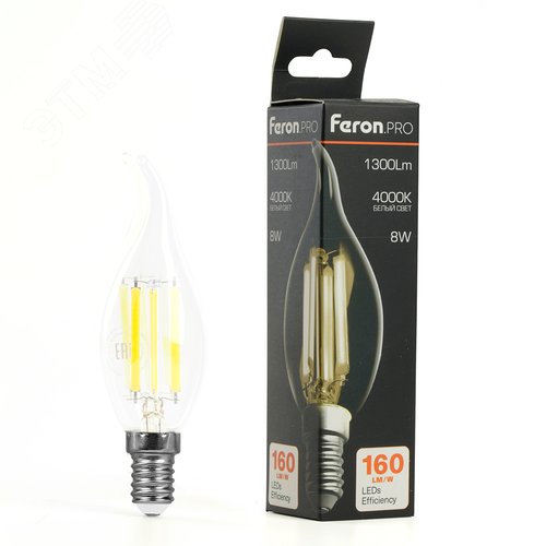 Лампа светодиодная LED 8вт Е14 белый свеча на ветру FILAMENT .PRO