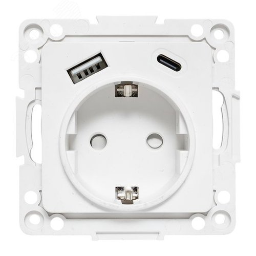 Стокгольм Механизм Розетки 1-местной с/з, USB A+C 16А винтовые клеммы белый с защ. штор. EKF