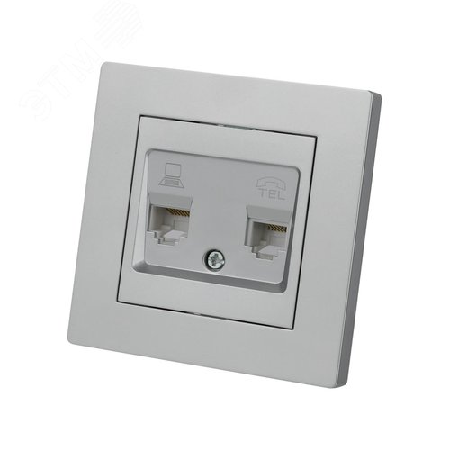 Розетка телефонная RJ11 + компьютерная RJ45 серебр. металлик Сенеж