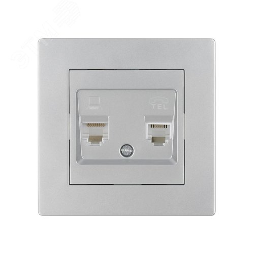 Розетка телефонная RJ11 + компьютерная RJ45 серебр. металлик Сенеж
