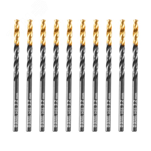 Сверло по металлу, 3,2 мм, HSS-Tin, Golden Tip, 10 шт.