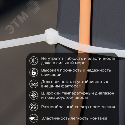 Хомут морозостойкий 250x3,6мм нейлон белый (100 шт)