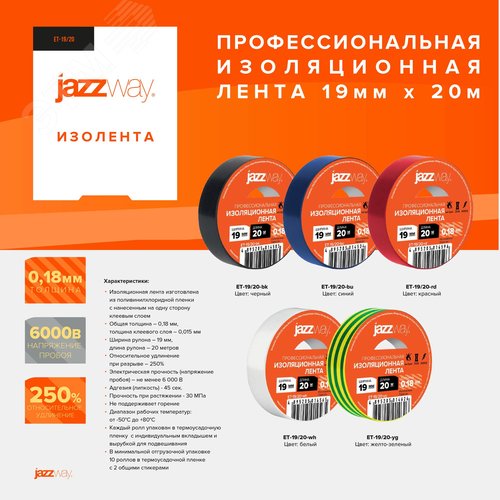 Изолента ПВХ 19мм * 20м красная JAZZway
