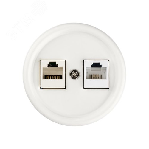 Розетка телефонная RJ11 + компьютерная RJ45 белая Болонь TDM