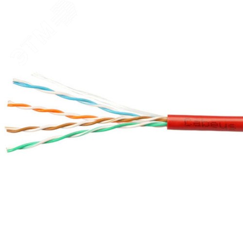 Витая пара UTP (U/UTP), категория 5e, 4 пары (24 AWG), одножильный, PVC нг(А)-LS, красный (50 м)
