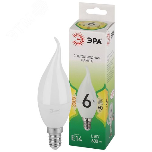 Лампа светодиодная LED 6Вт E14 теплый свет свеча на ветру BXS-6W-830-E14 GREEN LINE