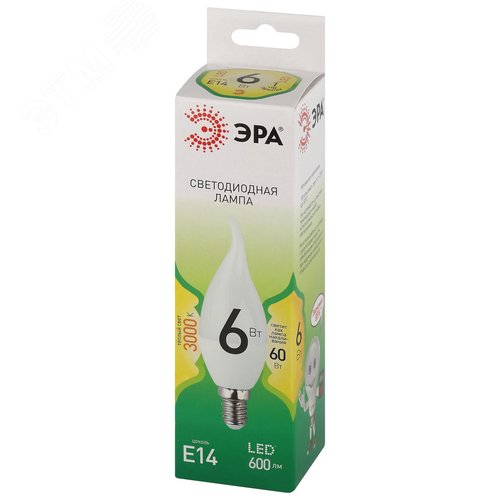 Лампа светодиодная LED 6Вт E14 теплый свет свеча на ветру BXS-6W-830-E14 GREEN LINE