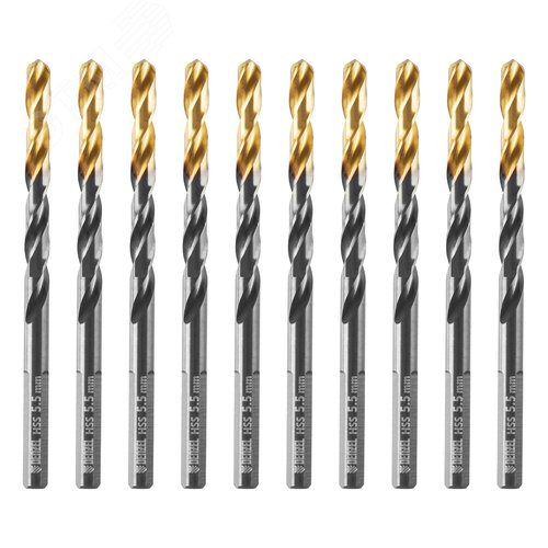 Сверло по металлу, 5,5 мм, HSS-Tin, Golden Tip, 10 шт.