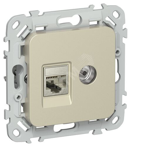 FLITE Розетка 2-местная RJ45/TV категория 5Е STP РКТВ5е-2-1-ФлШ шампань