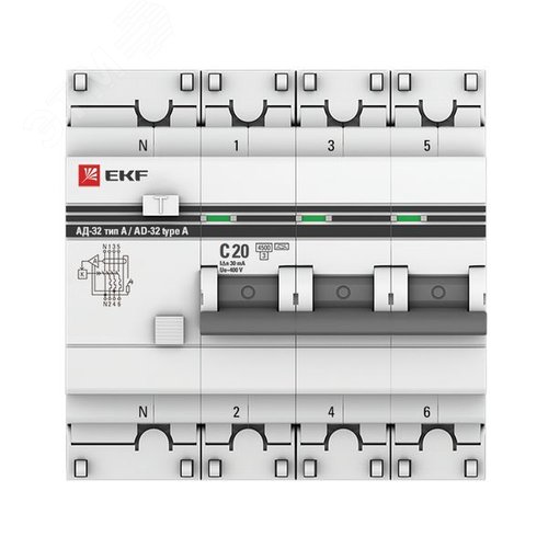 АД-32 3P+N 20А (С) 30мА тип (А) эл. 4,5кА EKF PROxima