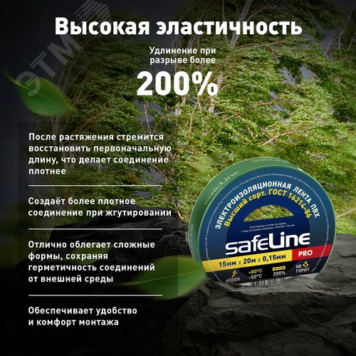 Изолента ПВХ зеленая 15мм 20м Safeline