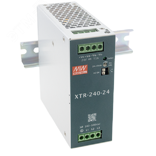 Блок питания AC-DC, 240Вт, ККМ, 3-х ф., вх. 320…600В AC, 47…63450…800В DC, вых.36В6.66A, (пиковый 10А), рег. вых 36…42В, изол.3000В AC, в кожухе на DIN-рейку 48х125.2х125мм,-40…+85°С, DC-OK, 5 лет гарантии, клемма-рычаг